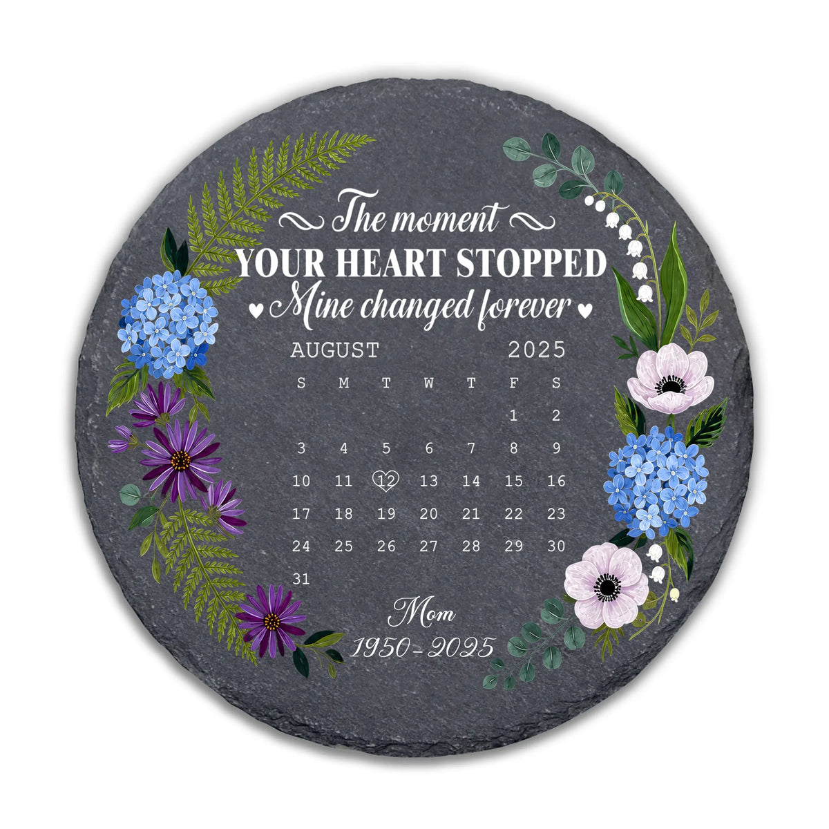A Date My Heart Will Never Forget - Personalized Stone, Custom Memorial Calendar Garden Stone