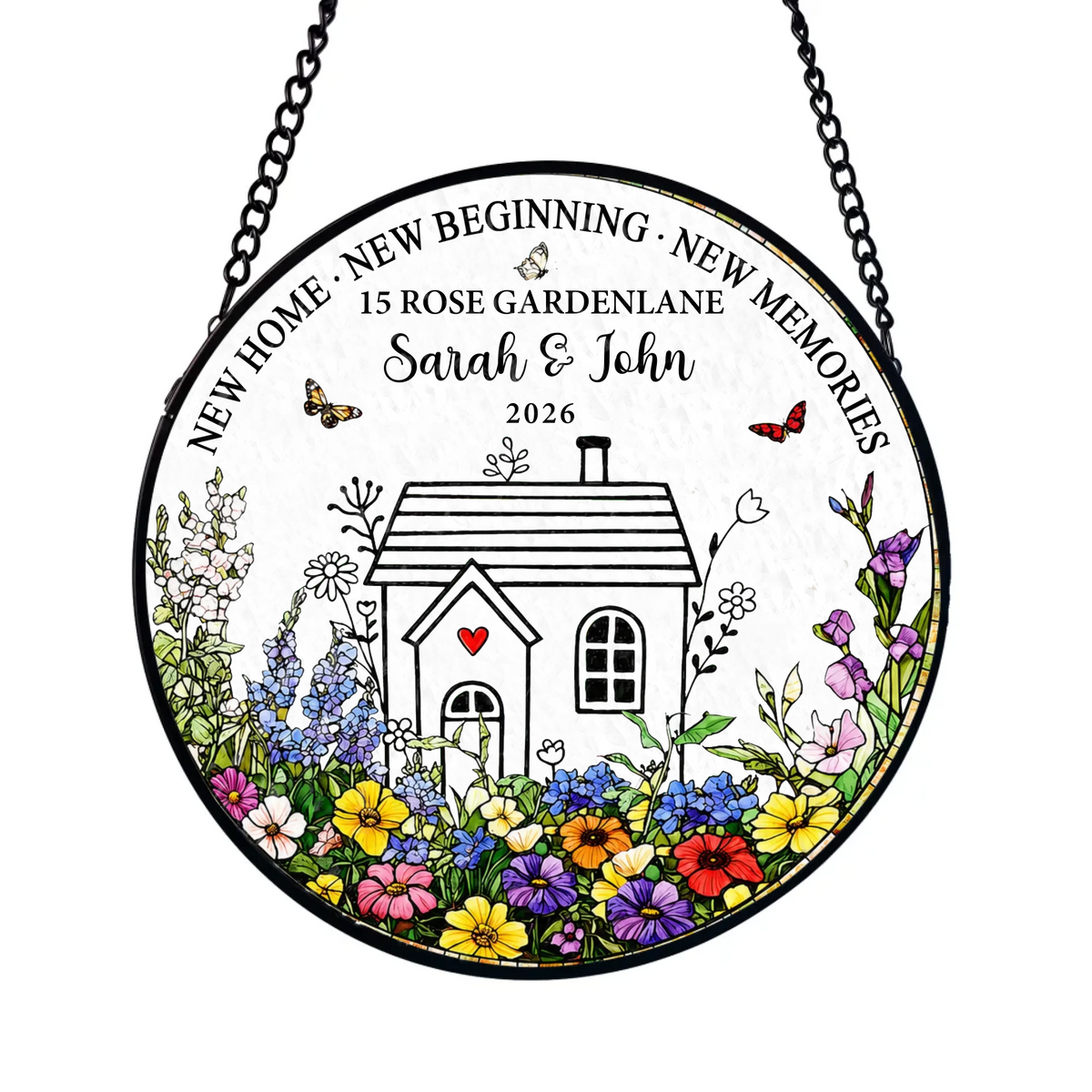 Home Is Where New Memories Begin -  Personalized Window Stained Glass, New Home Suncatcher, Housewarming Gift With Family Name &amp; Address