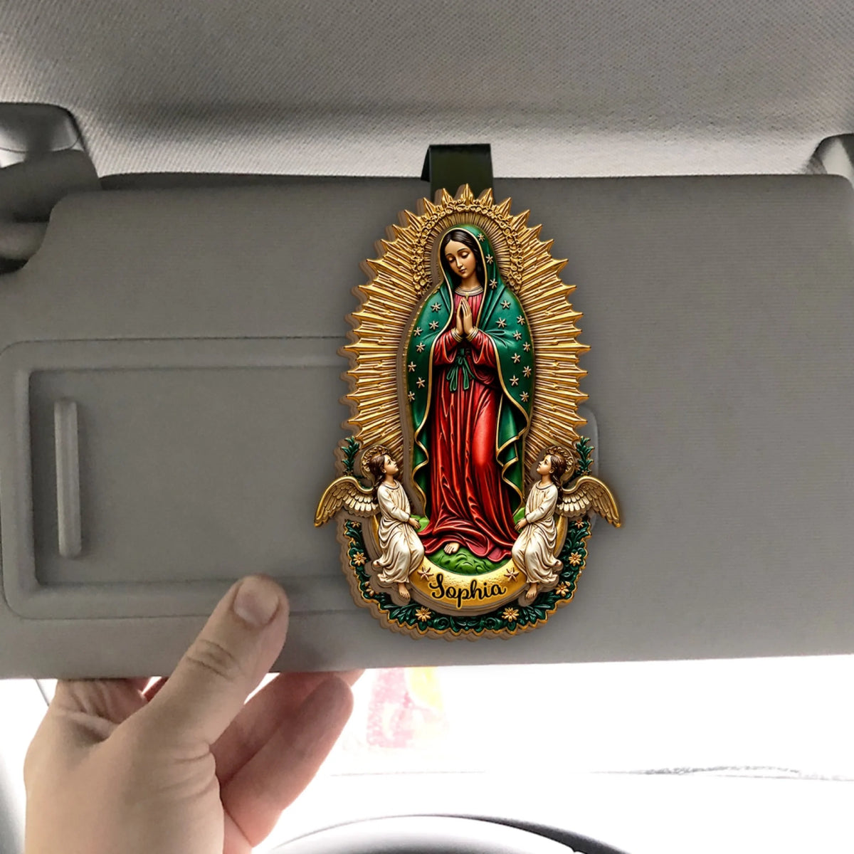 Our Lady of Guadalupe Watches Over You - Personalized Car Visor Clip, Catholic Gift for Mom, Faith &amp; Protection Gift