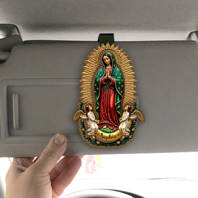 Our Lady of Guadalupe Watches Over You - Personalized Car Visor Clip, Catholic Gift for Mom, Faith & Protection Gift