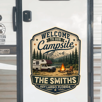 Welcome To Our Happy Camp - Personalized Decal, Gift For Camping Lovers, Camping Gift, Camping Decal