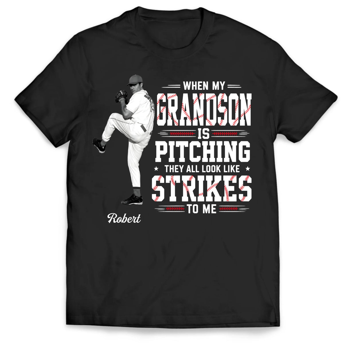 When My Grandson Pitching - Personalized T-shirt, Custom Vintage Baseball Grandma Shirt
