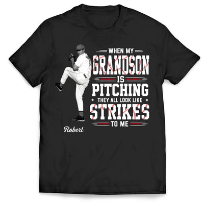 When My Grandson Pitching - Personalized T-shirt, Custom Vintage Baseball Grandma Shirt