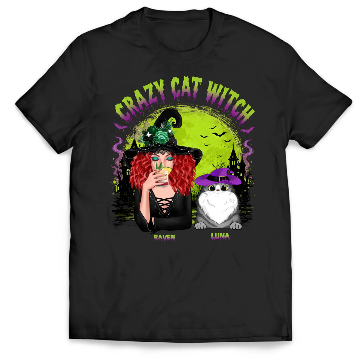Crazy Cat Witch - Personalized T-Shirt, Halloween Gift For Cat Lovers, Halloween Gift Shirt