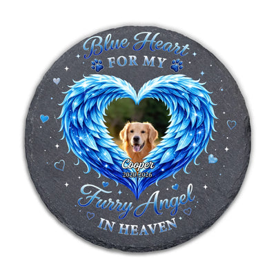 Blue Heart For My/ Our Furry Angel In Heaven -  Personalized Stone, Pet Memorial Gift, Pet Loss Remembrance Gift