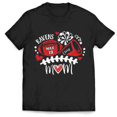 Football and Cheer Mom - Personalized T-shirt, Custom Name and Number Football Shirt, Football Mama Shirt