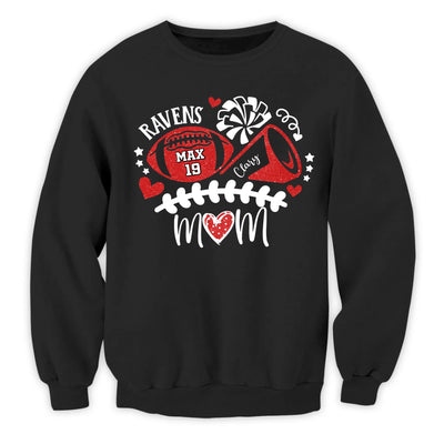 Football and Cheer Mom - Personalized T-shirt, Custom Name and Number Football Shirt, Football Mama Shirt