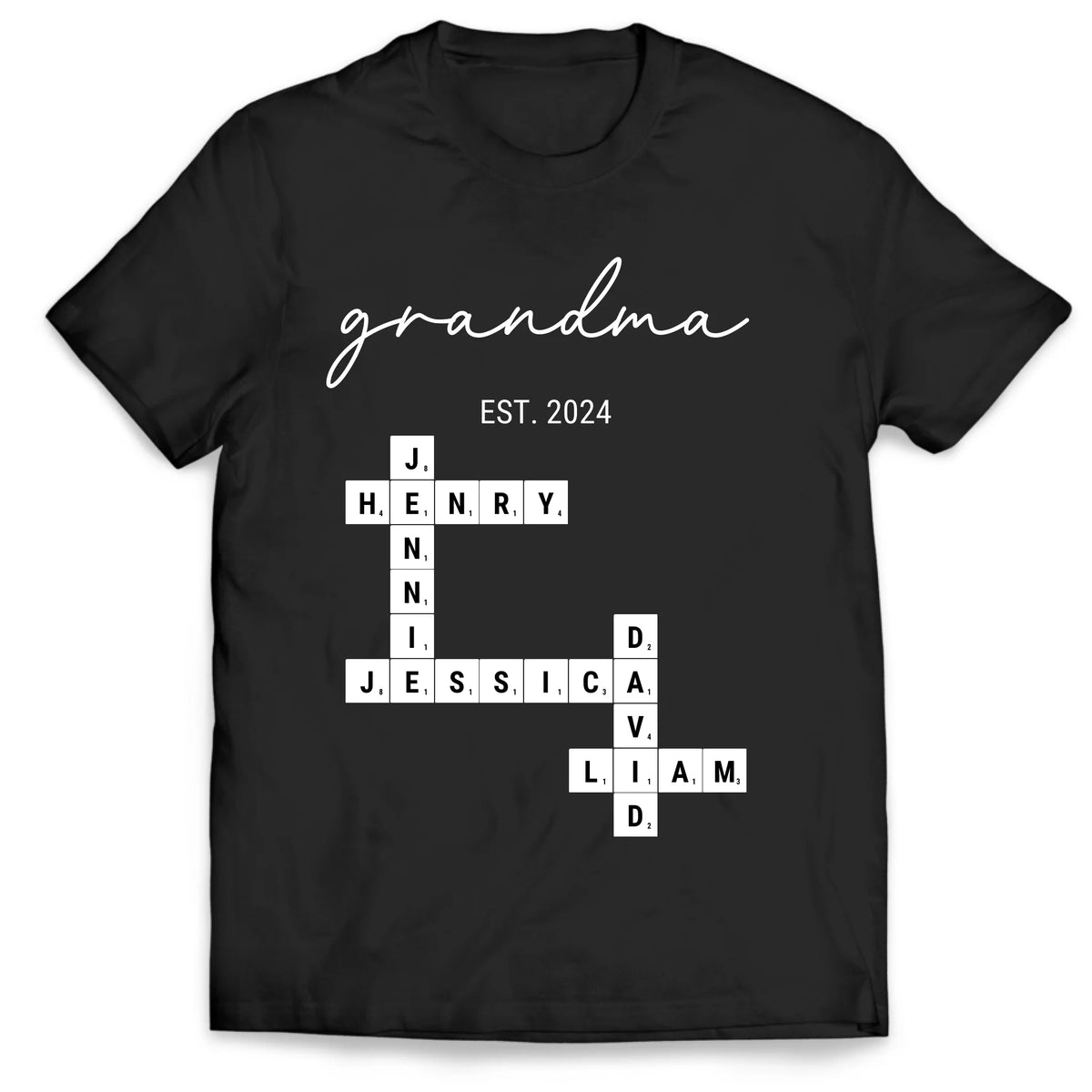 Established Grandma Crossword Puzzle Grandkids Name - Personalized T-Shirt, Gift For Mom/Grandma/Nana - TS140UP