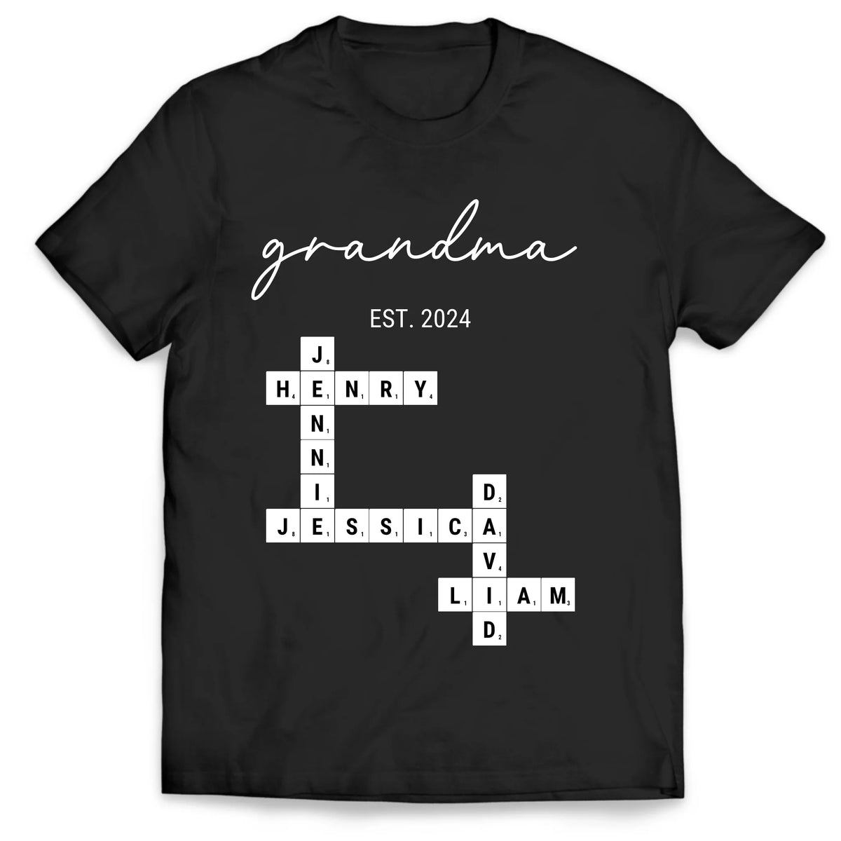 Established Grandma Crossword Puzzle Grandkids Name - Personalized T-Shirt, Gift For Mom/Grandma/Nana - TS140UP