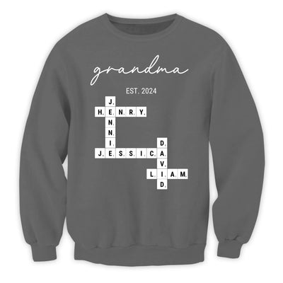 Established Grandma Crossword Puzzle Grandkids Name - Personalized T-Shirt, Gift For Mom/Grandma/Nana - TS140UP