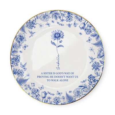 A Sister Is God's Way Of Proving He Doesn't Want Us To Walk Alone Toile De Jouy - Personalized Jewelry Dish, Month Flower, Friends, Sister Gifts
