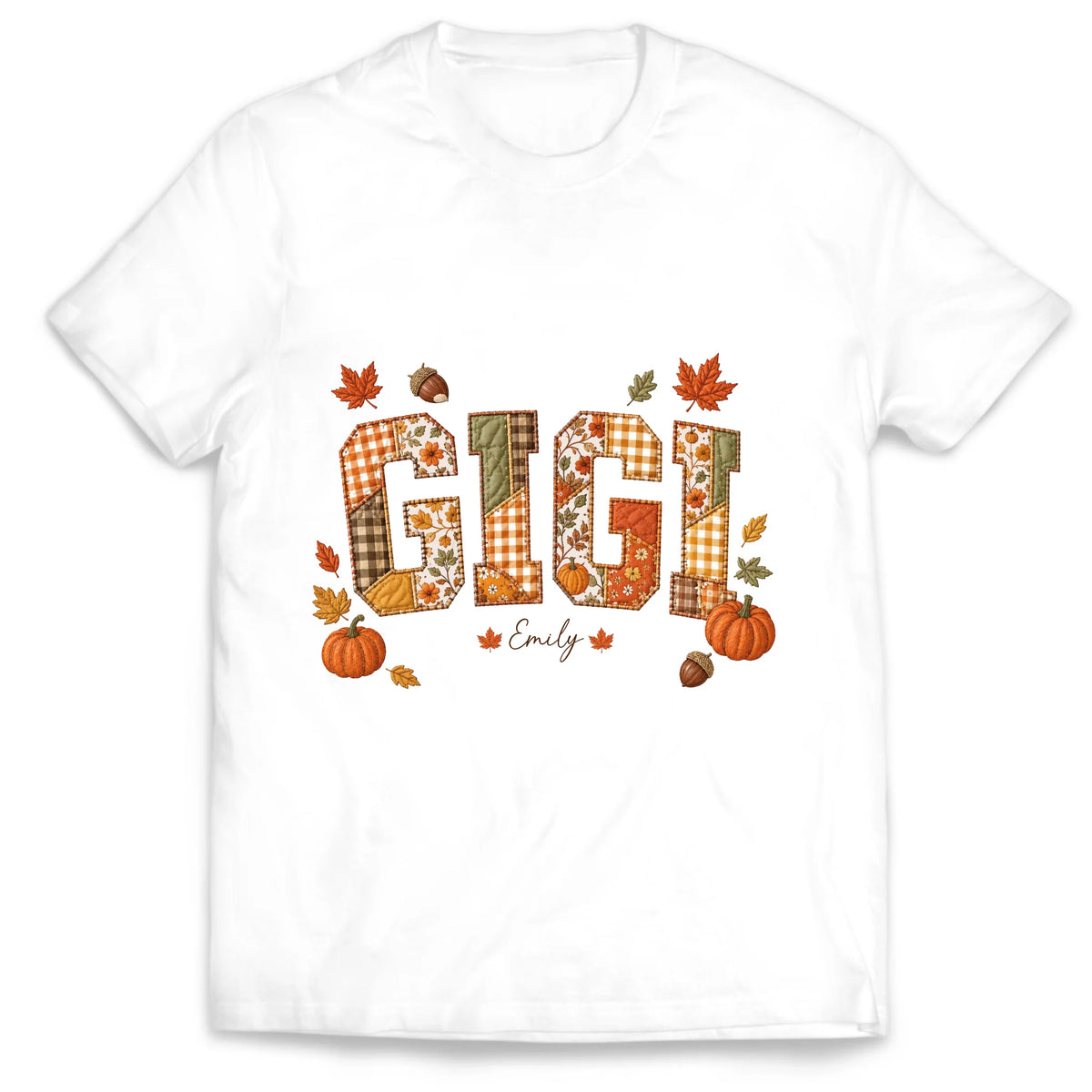 Autumn Days Are Better With My Grandkids – Personalized T-shirt, Custom Grandkids' Names, Faux Patchwork Pumpkin Shirt