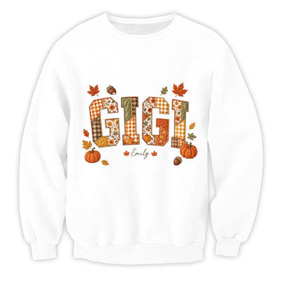 Autumn Days Are Better With My Grandkids – Personalized T-shirt, Custom Grandkids' Names, Faux Patchwork Pumpkin Shirt