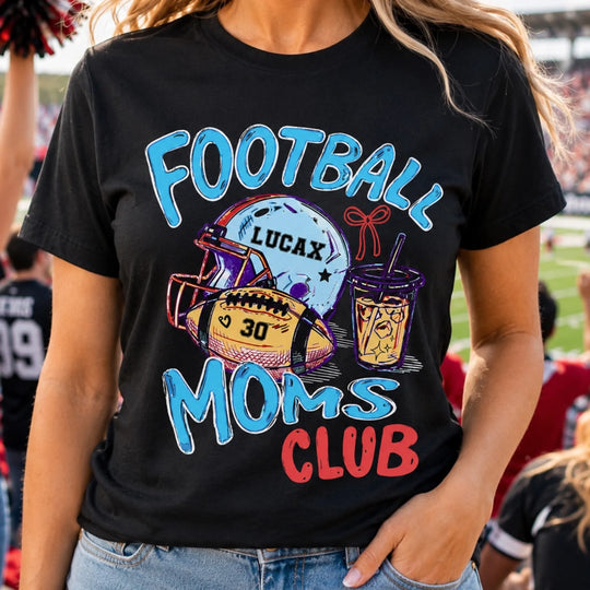 Always With My Beloved Kid - Personalized T-shirt, Custom Number 30 Retro Football Moms Club Graphic Tee