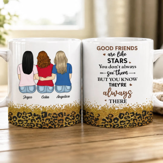 Good Friends Are Like Stars - Personalized Mug, Custom Bestie Mug With Leopard Pattern
