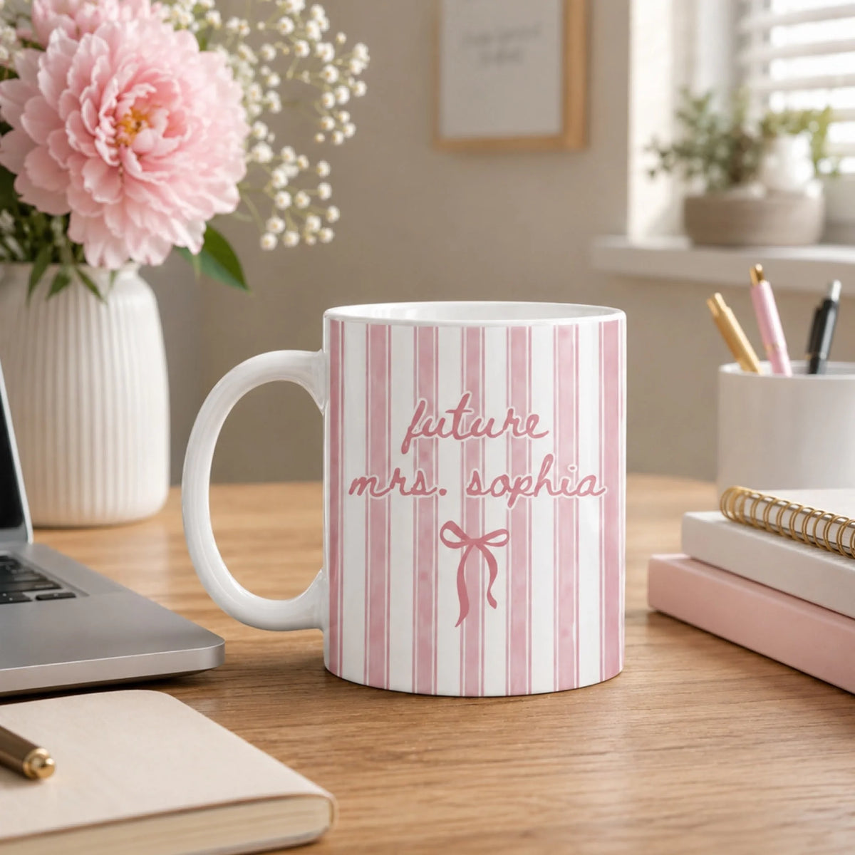 Happy Future Bride - Personalized Mug, Bride to Be Gift, Stripped Custom Coffee Mug, Bridal Shower Gift