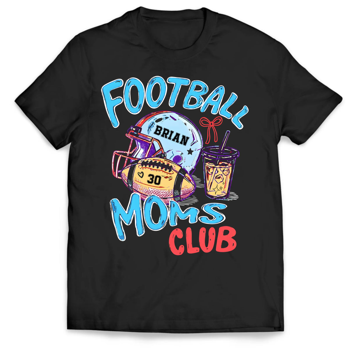 Always With My Beloved Kid - Personalized T-shirt, Custom Number 30 Retro Football Moms Club Graphic Tee