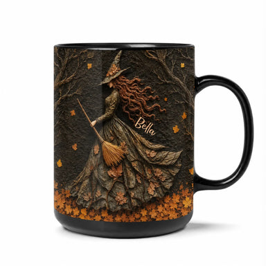 Spooky Witch - Personalized Black Mug, Halloween Gift, Halloween Mug With Custom Name