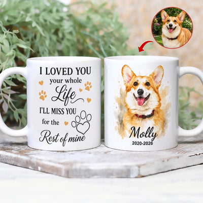 I'll Miss You For The Rest Of Mine - Personalized Mug, Custom Watercolor Portrait and Memorial Dates Keepsake