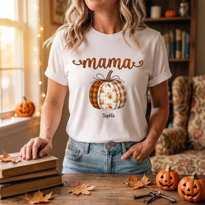 Mama’s Little Pumpkin - Personalized Comfort Colors T-shirt, Custom Name Autumn Shirt, Family Halloween Shirt