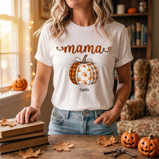 Mama’s Little Pumpkin - Personalized Comfort Colors T-shirt, Custom Name Autumn Shirt, Family Halloween Shirt