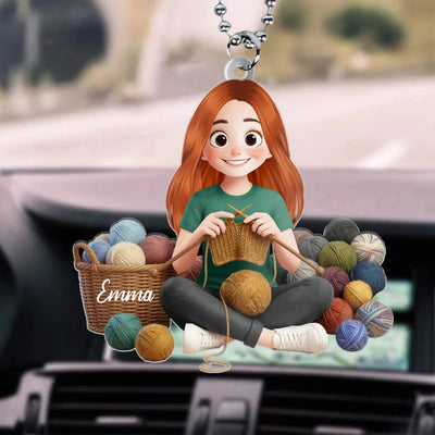 Just A Girl Who Loves Knitting - Personalized Acrylic Car Hanger, Knitting Lover Gift, Gift For Her