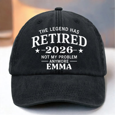The Legend Has Retired Not My Problem Anymore - Personalized Vintage Washed Denim Cap, Gift For Family, Gift For Him
