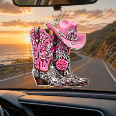 Cowgirl Boots - Personalized Acrylic Car Ornament, Acrylic Car Hanger Custom Name , Gift For Her,  Car Decor Gift