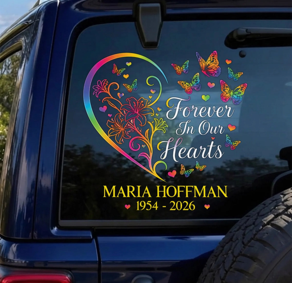Your Memory Lives On - Personalized Decal, Custom  Rainbow Butterfly Memorial Car Decal, In Loving Memory Decal