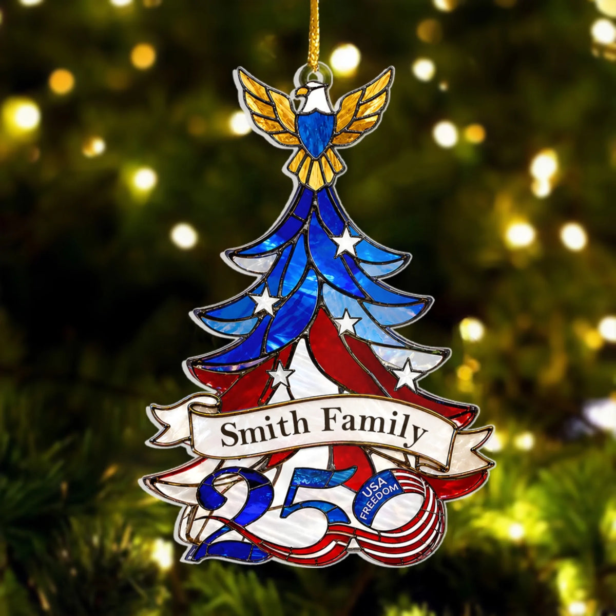 Celebrating 250 Years of Freedom Together - Personalized Acrylic Ornament, Patriotic Christmas Tree Ornament, Custom 250th Anniversary Ornament