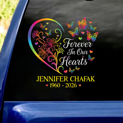Your Memory Lives On - Personalized Decal, Custom  Rainbow Butterfly Memorial Car Decal, In Loving Memory Decal