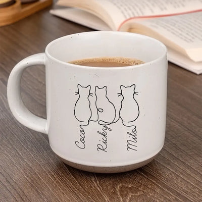 Home Is Wherever My Cats Are - Personalized Pottery Mug, Cat Lover Gift, Custom Cat Names Line Art Coffee Mug, Gift for Cat Mom & Pet Lovers