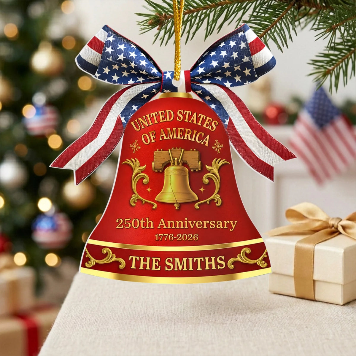 Patriotic USA 250th Anniversary - Personalized Ornament, 1776–2026 Patriotic Keepsake, America 250 Christmas Decor