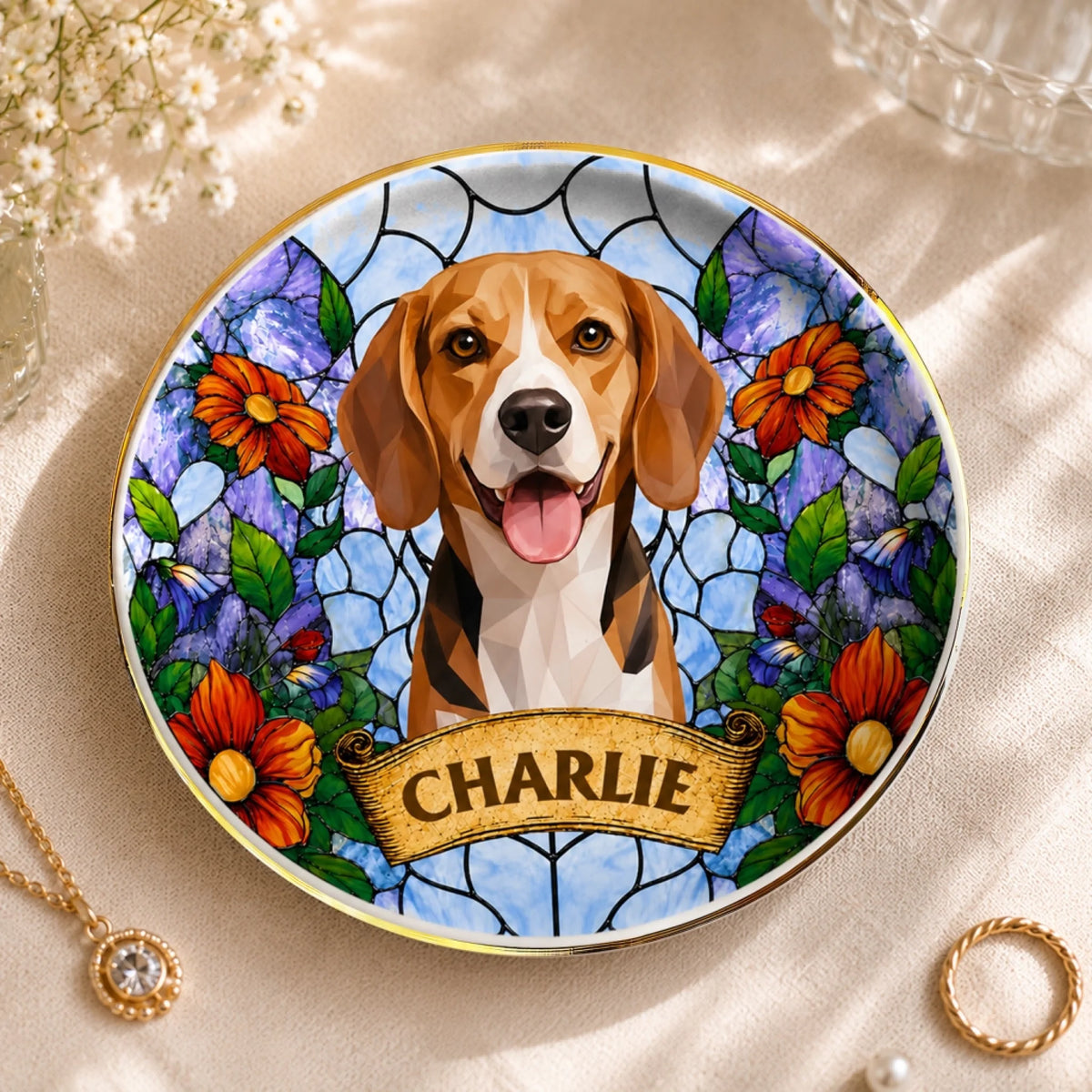 My Pet In Bloom – Personalized Jewelry Dish, Custom Dog Cat Name Jewelry Dish, Unique Gift For Pet Lovers