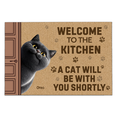 Welcome To The Bathroom A Cat Cats Will Be With You Shortly - Personalized Doormat, Gift For Cat Lovers, Cat Mom Doormat