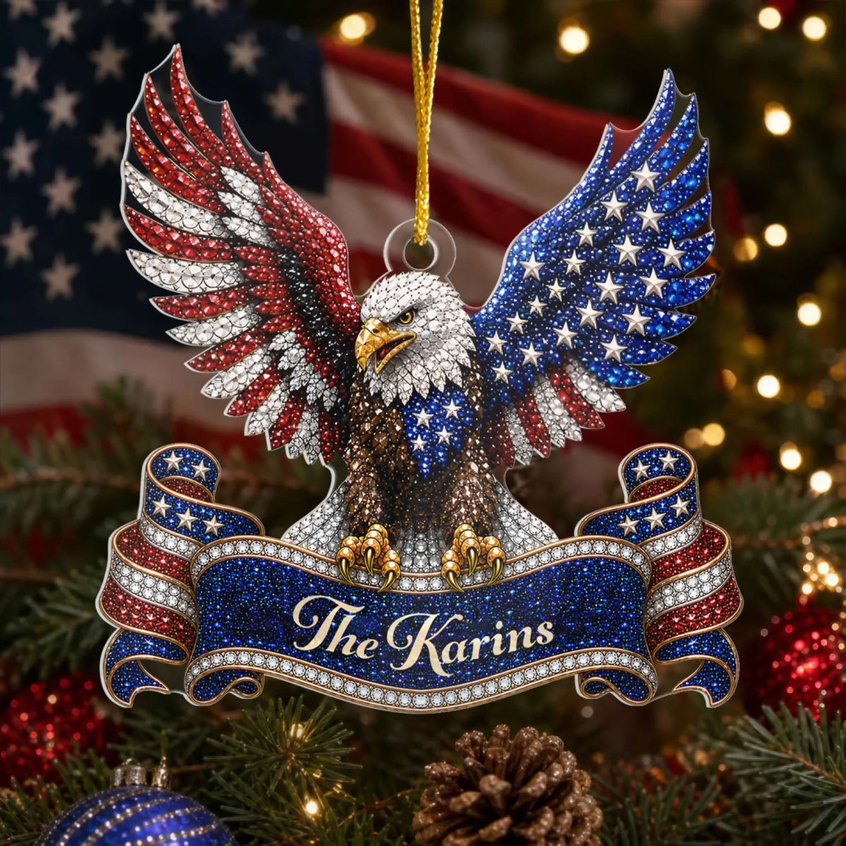 American Eagle Patriotic Pride - Personalized Acrylic Ornament, Custom Family Patriotic Christmas Ornament, America 250th Birthday Tree Decoration, USA Anniversary Gift 2026