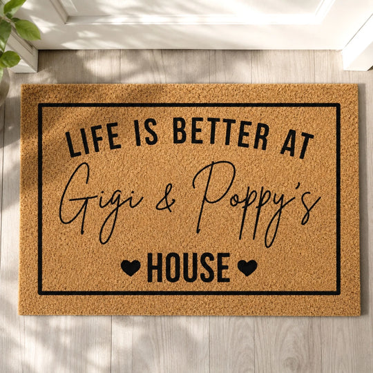 Life Is Better At Grandma House - Personalized Doormat, Custom Grandparents Gift, Custom Doormat