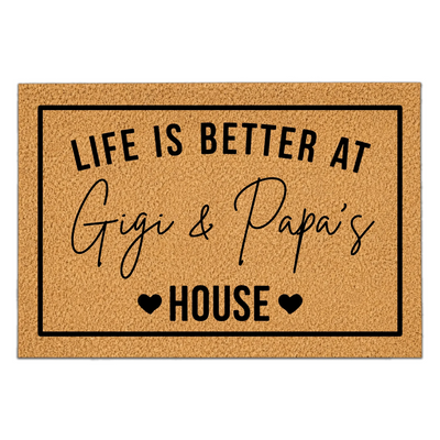 Life Is Better At Grandma House - Personalized Doormat, Custom Grandparents Gift, Custom Doormat