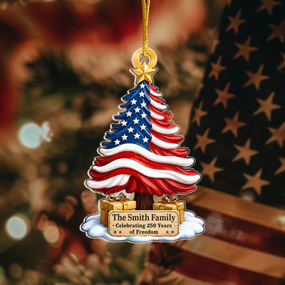 Our Family, Our Freedom, Our America - Personalized Ornament, Custom Family Name Patriotic Ornament, American Flag Christmas Tree Decoration