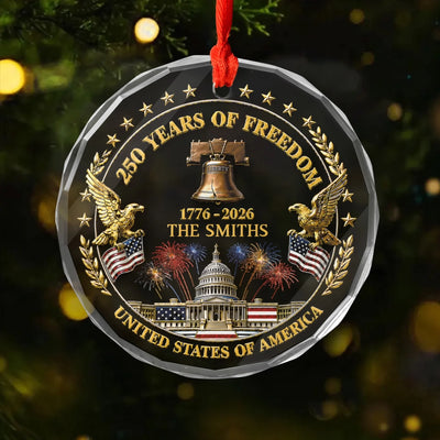 United States 250th Anniversary - Personalized Glass Ornament, Proud Patriotic, 250 Years USA Anni Ornament