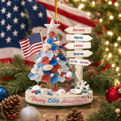 Stars, Stripes & Holiday Lights - Personalized Acrylic Ornament, Patriotic Gift for Family, America 250 Keepsake, Custom Christmas Ornament, USA Home Decor
