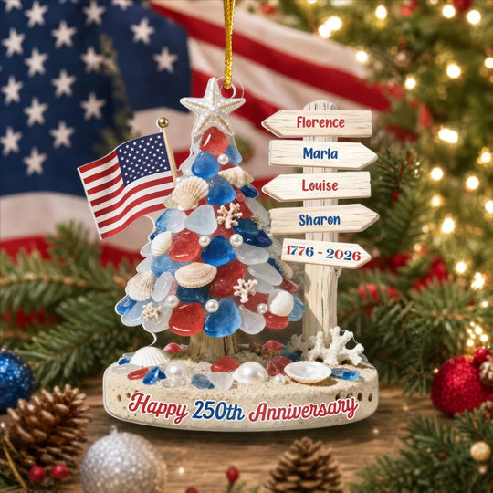 Stars, Stripes & Holiday Lights - Personalized Acrylic Ornament, Patriotic Gift for Family, America 250 Keepsake, Custom Christmas Ornament, USA Home Decor