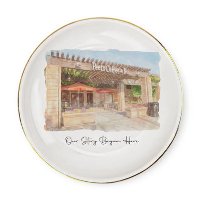Our Story Began Here - Personalized Jewelry Dish, Custom Couple Location Ring Dish, Wedding Anniversary Gift