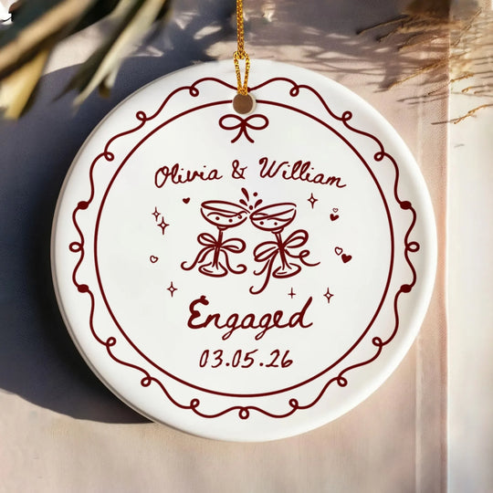 The Day We Became Together - Personalized Ceramic Ornament, Gift For Couple, Engagement Gift For Engaged Couples, Wedding Gift Newlyweds, Bride And Groom