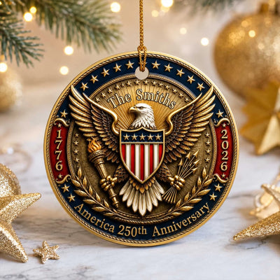 America 250th Anniversary Ornament - Personalized Round Ceramic Ornament, Proud Patriotic, 250 Years USA Anni Ornament
