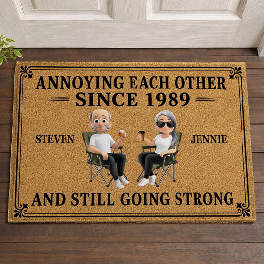 Together, Laughing and Annoying - Personalized Doormat, Custom Couple Anniversary Doormat, Custom Names Funny Couple Welcome Mat