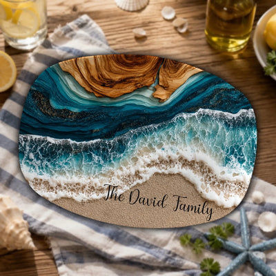 Waves Of The Sea - Personalized Platter, Ocean Wave Serving Platter, Gift For Mom