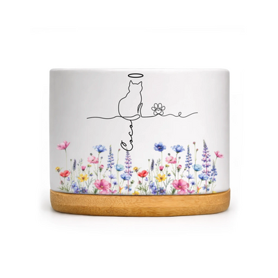 All You Need Is Love And Cats - Personalized Plant Pot, Gift For Cat Lovers, Wildflower Cat Gift, Cat Line Art Flower