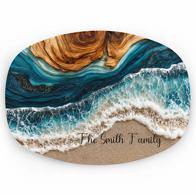 Waves Of The Sea - Personalized Platter, Ocean Wave Serving Platter, Gift For Mom