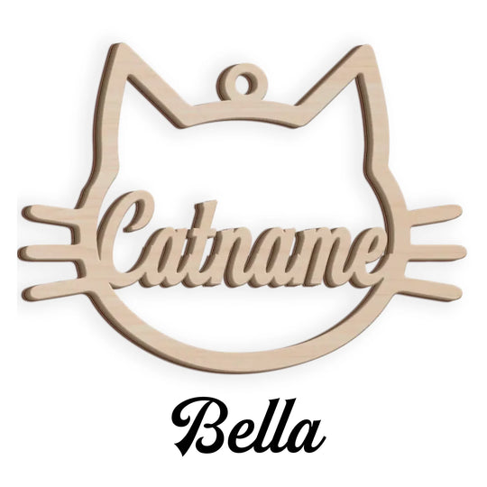 Personalized Cat Face Wood Ornament, Wooden Christmas Ornament